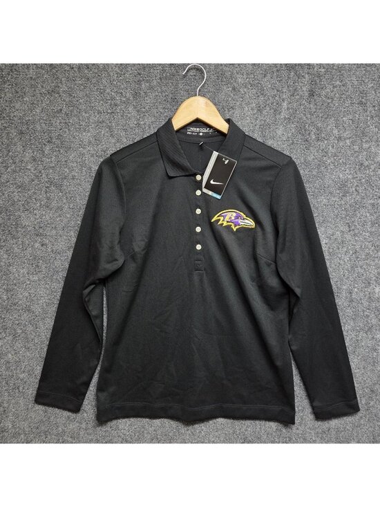 Nike Tops - Nike Golf Dri-FIT Shirt Womens Large Black Polo Baltimore RAVENS Long Sleeve NWT